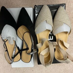 2 pairs BNWB Beige and Black Point toe Ankle Strap shoes 37-38
